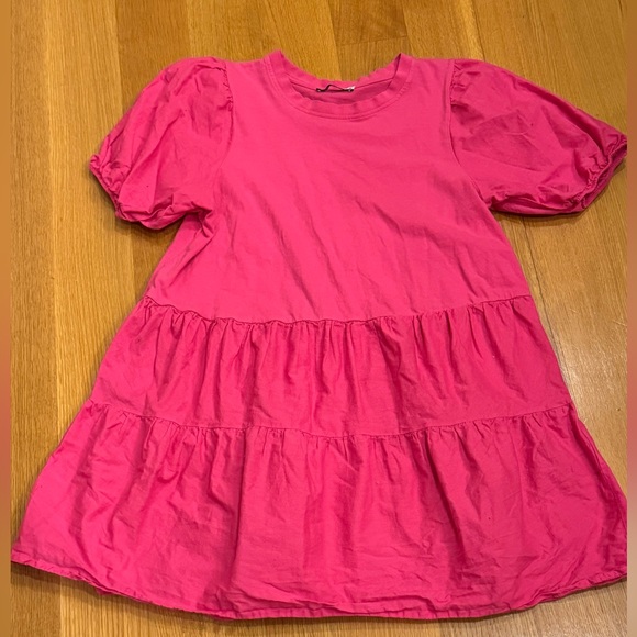 Zara Vibrant Pink Mini Dress With Ruffles Size Medium Cottagecore, Feminine - Picture 2 of 7